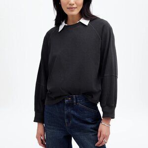 Madewell Relaxed Long Sleeve Raglan Tee Heavyweight Cotton Black Coal Size M